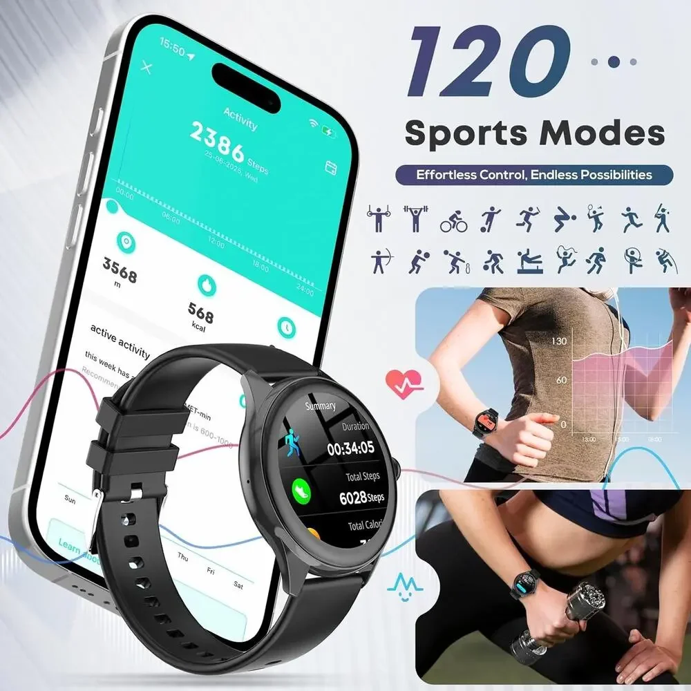 DIVOAZBVO TG02 Smart Watch Bluetooth Call 120 Sports Heart Rate iPhone Android